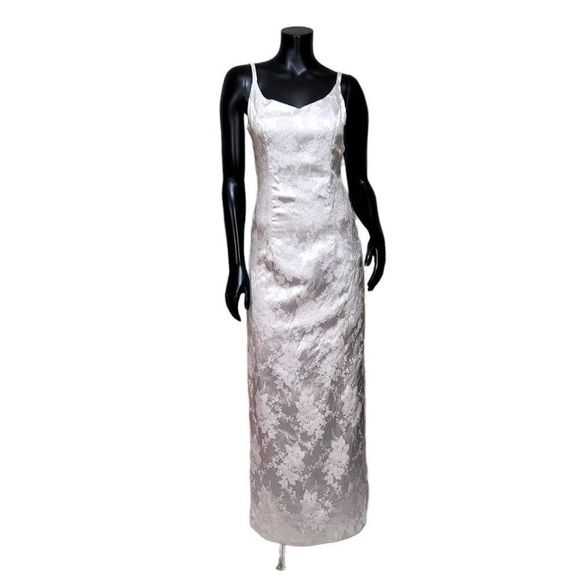 Vintage 90s Y2K Jump Apparel Light Pink Silver Metallic Floral Prom Formal Gown - Picture 2 of 10